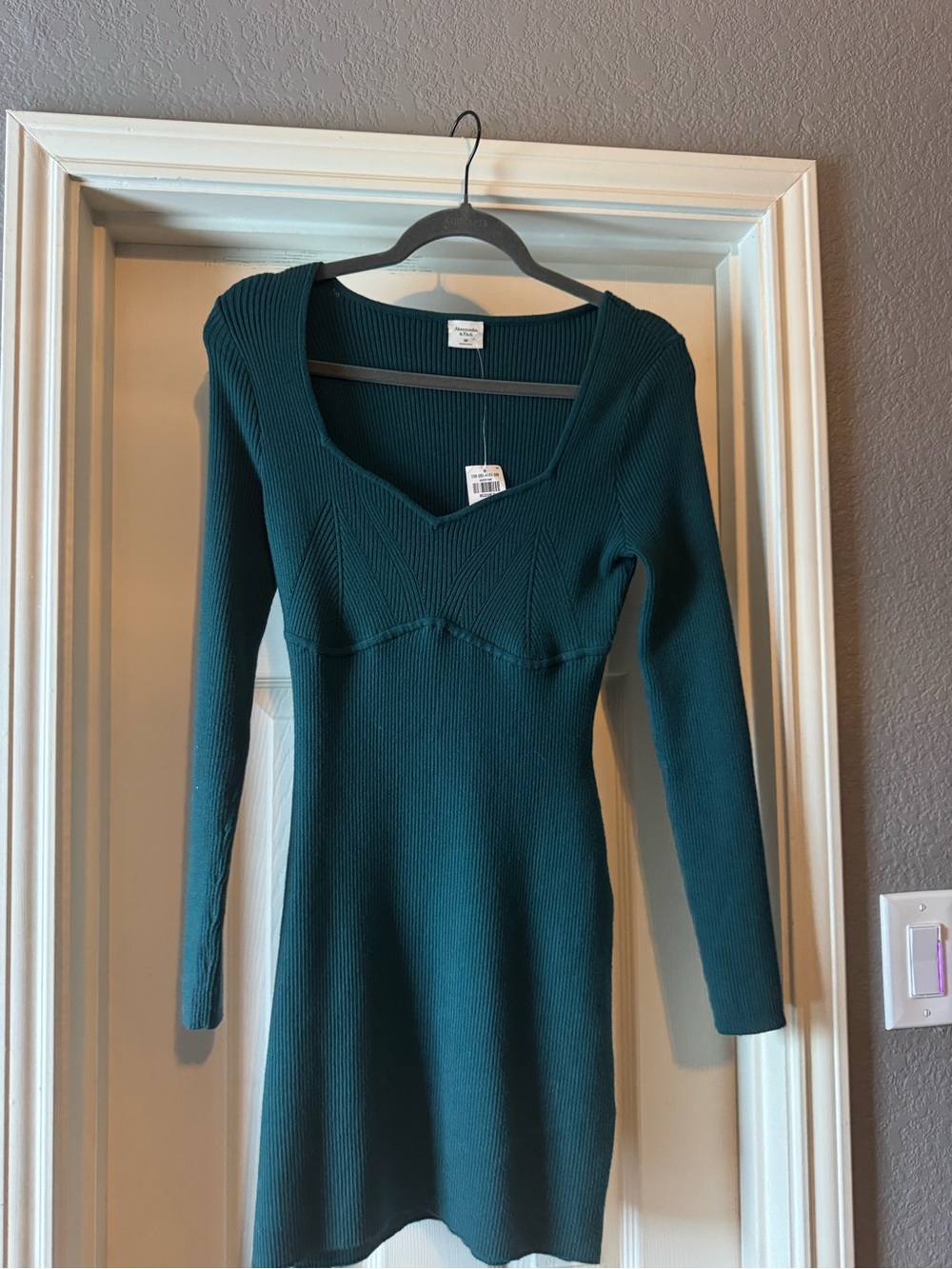 Abercrombie & Fitch Teal Long-Sleeve Ribbed Knit Dress